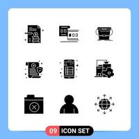 Modern Set of 9 Solid Glyphs and symbols such as interface app cleaning security data Editable Vector Design Elements