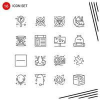 colección de 16 iconos vectoriales en estilo de línea símbolos de contorno perfecto de píxel para signos de icono de línea web y móvil sobre fondo blanco 16 iconos vector