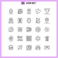 25 Icons in Line Style. Outline Symbols on White Background. Creative Vector Signs for Web mobile and Print.