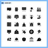 25 iconos. símbolos de glifos creativos de estilo sólido. signo de icono sólido negro aislado sobre fondo blanco. vector