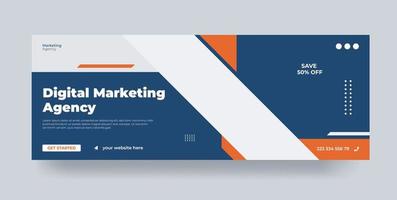 Diseño de banner de plantilla de marketing digital para redes sociales, línea de tiempo de promoción de marketing de negocios digitales, plantilla de portada de Facebook y redes sociales vector