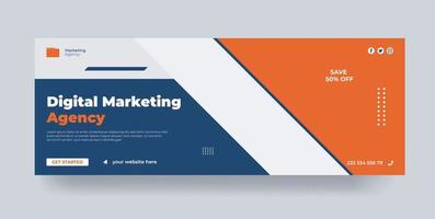 Diseño de banner de plantilla de marketing digital para redes sociales, línea de tiempo de promoción de marketing de negocios digitales, plantilla de portada de Facebook y redes sociales vector