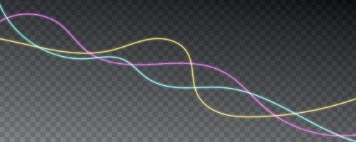 Neon glowing curve lines, electric light effect isolated on transparent background. vector