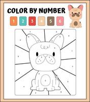 una tarjeta de capacitación con una tarea para niños en edad preescolar y jardín de infantes. perro de dibujos animados de color por números. juego educativo color por número para niños con animales vector