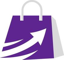 logotipo vectorial con forma de bolsa de compras y decoración de flechas. el concepto de tienda de velocidad vector