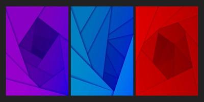 Abstract background art paper cut The shapes of triangles are arranged in three forms of art using shades of red, blue, and purple to convey meaning. placed in the background to increase the prominenc vector
