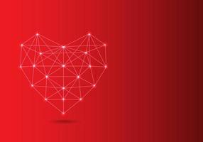 corazón digital de fondo, conexiones nerviosas para transmitir información hecha de puntos de soldadura para formar una forma y transmitir el amor que compone el corazón. vector