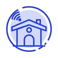 señal de servicio wifi casa azul línea punteada icono de línea vector