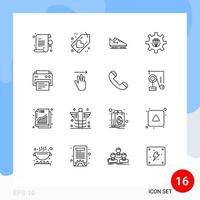 Set of 16 Modern UI Icons Symbols Signs for process develop love coding skates Editable Vector Design Elements