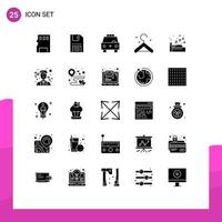 Set of 25 Commercial Solid Glyphs pack for sleep hanger save clothes transport Editable Vector Design Elements