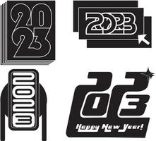 Big Set of 2023 Happy New Year future. Logo text design. 2023 number design template. New Year y2k symbols. vector