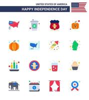 Set of 16 Vector Flats on 4th July USA Independence Day such as usa states usa map pumpkin Editable USA Day Vector Design Elements