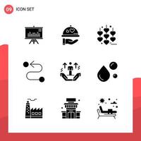 Pack of 9 Universal Glyph Icons for Print Media on White Background. vector