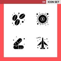 4 Icon Pack Solid Style Glyph Symbols on White Background. Simple Signs for general designing. vector