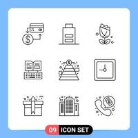 9 Line Black Icon Pack Outline Symbols for Mobile Apps isolated on white background. 9 Icons Set. vector