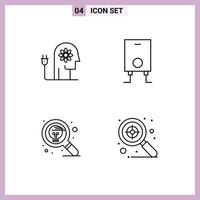 4 User Interface Line Pack of modern Signs and Symbols of boosting find knowledge heater search Editable Vector Design Elements