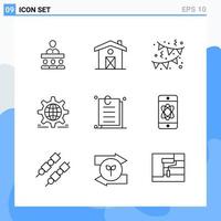 iconos de estilo moderno de 9 líneas. símbolos de contorno para uso general. signo de icono de línea creativa aislado sobre fondo blanco. Paquete de 9 iconos. vector