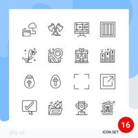 Modern Set of 16 Outlines Pictograph of flower flora viking prison criminal Editable Vector Design Elements