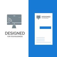 Screen Monitor Screen Wifi Grey Logo Design and Business Card Template vector