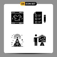 4 Black Icon Pack Glyph Symbols Signs for Responsive designs on white background. 4 Icons Set. vector