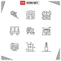 9 Icons Line Style. Grid Based Creative Outline Symbols for Website Design. Simple Line Icon Signs Isolated on White Background. 9 Icon Set. vector