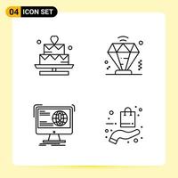 4 Creative Icons for Modern website design and responsive mobile apps. 4 Outline Symbols Signs on White Background. 4 Icon Pack. vector