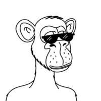 Bored ape in sunglasses isolated on white background. Non fungible token blockchain monkey vector illustration