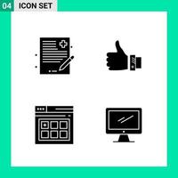 Pack of 4 Solid Style Icon Set. Glyph Symbols for print. Creative Signs Isolated on White Background. 4 Icon Set. vector