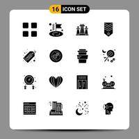 16 Thematic Vector Solid Glyphs and Editable Symbols of cash stripes computer rank badge Editable Vector Design Elements