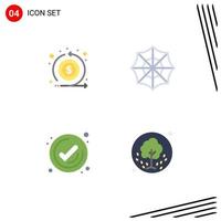 Universal Icon Symbols Group of 4 Modern Flat Icons of cash tick return web tree Editable Vector Design Elements