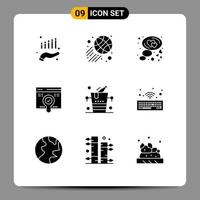 Universal Icon Symbols Group of 9 Modern Solid Glyphs of ice bucket heart pack search Editable Vector Design Elements