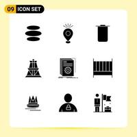 9 concepto de glifo sólido para sitios web móviles y aplicaciones construir torre de transmisión mapa transmisión eléctrica elementos de diseño vectorial editables vector