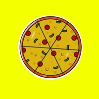 a set of flat pizza icons isolated on yellow vector