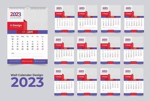 Plantilla de calendario 2023, calendario de pared mensual, calendario de pared de feliz año nuevo vector