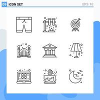 iconos de estilo moderno de 9 líneas. símbolos de contorno para uso general. signo de icono de línea creativa aislado sobre fondo blanco. Paquete de 9 iconos. vector