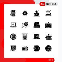 Universal Icon Symbols Group of 16 Modern Solid Glyphs of internet world bowl laptop paradise Editable Vector Design Elements