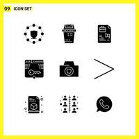 User Interface Pack of 9 Basic Solid Glyphs of photo form file web secure Editable Vector Design Elements