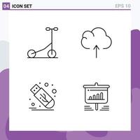 Set of 4 Modern UI Icons Symbols Signs for scooter usb cloud drive board Editable Vector Design Elements