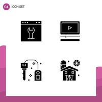 Set of 4 Modern UI Icons Symbols Signs for browser hotel page player lock Editable Vector Design Elements
