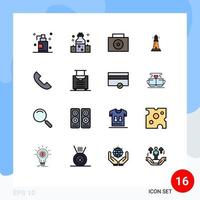 Modern Set of 16 Flat Color Filled Lines Pictograph of mobile phone suitcase call beach Editable Creative Vector Design Elements