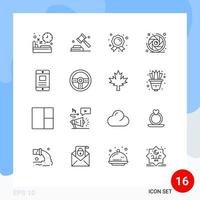 Modern Set of 16 Outlines and symbols such as mobile camera shutter vote camera lens education Editable Vector Design Elements