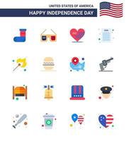 Editable Vector Line Pack of USA Day 16 Simple Flats of match camping heart democratic declaration Editable USA Day Vector Design Elements