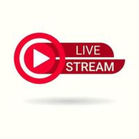 icon, sticker, button with text Live stream and play button in red color vector