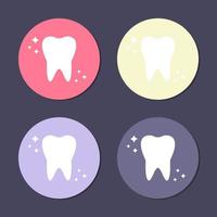 Set 4 icons, buttons, logos with tooth on round colored backgrounds