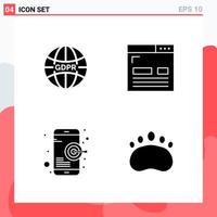 Collection of 4 Vector Icons in solid style. Modern Glyph Symbols for Web and Mobile. Solid Icon Sign Isolated on White Background. 4 Icons.