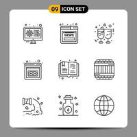 9 Black Icon Pack Outline Symbols Signs for Responsive designs on white background. 9 Icons Set. vector