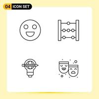 Paquete de 4 líneas de interfaz de usuario de signos y símbolos modernos de emojis bulb abacus máscaras de éxito elementos de diseño vectorial editables vector