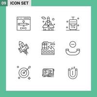 9 Universal Outline Signs Symbols of launch space startup shuttle vacation Editable Vector Design Elements