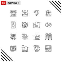 Set of 16 Commercial Outlines pack for cell garden solution park jewel Editable Vector Design Elements