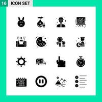 Pack of 16 Solid Style Icon Set. Glyph Symbols for print. Creative Signs Isolated on White Background. 16 Icon Set. vector